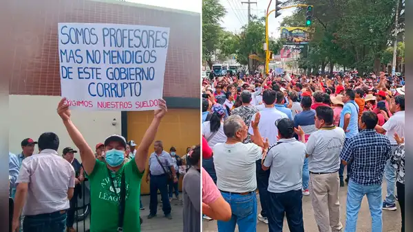 Docentes protestan para exigir pago de mensualidad y beneficios en Piura