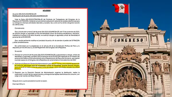 Congreso dispone gasto de S/60.000 en tarjetas de consumo adicionales a las de Navidad