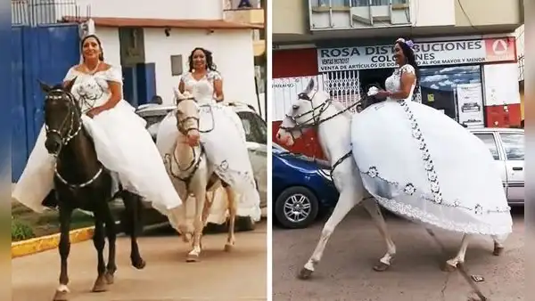 Hermanas causan furor al casarse el mismo día en Cusco y llegar a boda en caballos: "Hermoso"