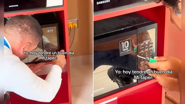 Trabajador pone a calentar su táper en microondas, pero la puerta se avería con su comida dentro
