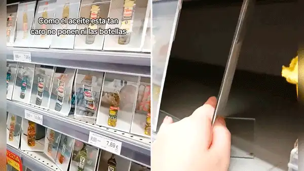Latino impresionado en España al hallar fotos de aceite en vez de botellas en estantes de supermercado
