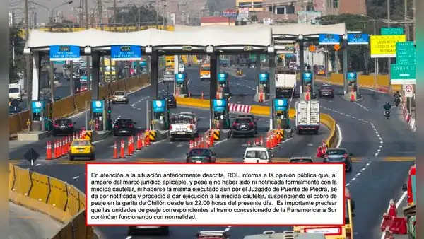 Rutas de Lima acata suspensión de cobro de peajes pese a no haber sido notificada