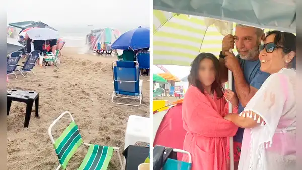 Van a la playa para disfrutar del sol, pero son sorprendidos por intensa llovizna: “¡Mis ahorros!”