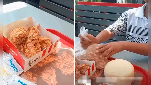 Peruano va a KFC y lleva queso con mote para acompañar su pollito: “Ahora sí nos llenamos”