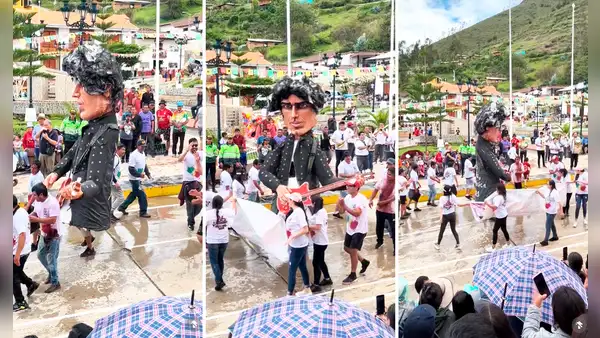 Peruanos rinden homenaje con muñeco gigante de Pedro Suarez-Vértiz en Carnaval de Cajamarca 2024