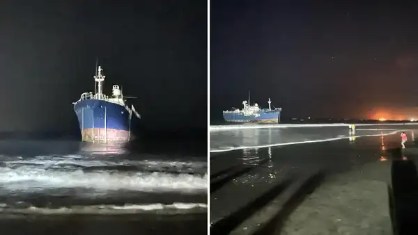 Piura: gran embarcación encalla en la playa del balneario de Colán