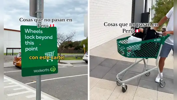Peruana en AUSTRALIA queda atónita al ver que carrito de supermercado se bloquea al salir de la tienda