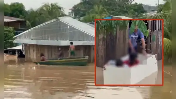 Niños usan refrigeradora para transportarse en inundaciones tras 11 horas de lluvia en Loreto
