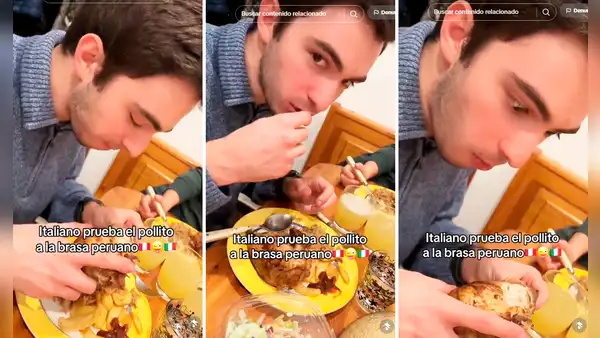 Italiano prueba pollo a la brasa por primera vez en Perú y usuarios afirman: “Sintió la gloria”