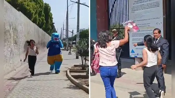 Acompañada de un 'dinosaurio' y entre aplausos: así llegó corriendo una postulante al examen de la UNT