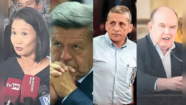 César Acuña, Antauro Humala, Keiko Fujimori y Rafael López Aliaga, líderes de potencial antivoto