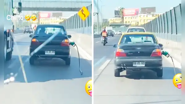 Hombre transita por Chile con manguera de combustible conectada al auto: “Ahora son inalámbricos”