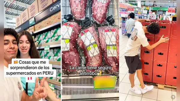 Español va a supermercado de Perú por primera vez y se sorprende al hallar carne con seguro antirrobo