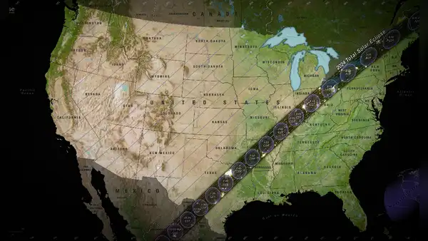 Mapa interactivo de la NASA muestra el recorrido del eclipse solar total del 8 de abril