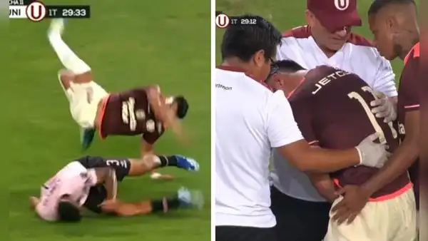 Terrible lesión del 'Tunche': a Rivera se le salió el hombro y salió llorando en el Universitario vs Boys
