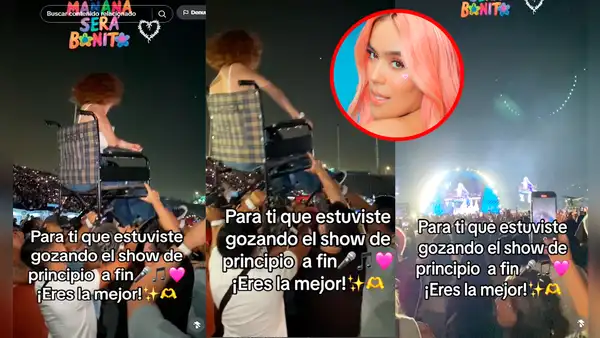 Joven con discapacidad va a concierto de Karol G y amigos levantan su silla de ruedas para que vea el show