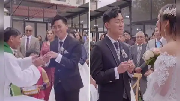 Novio coreano comete blooper durante boda con peruana, y dicen: “Se quería casar con el cura”