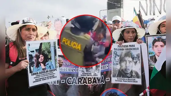 Policía golpea con una vara a familiar de fallecidos durante las protestas contra Dina Boluarte