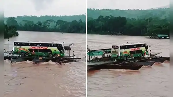 Captan bus cruzando río en PERÚ sobre 4 lanchas y usuarios dicen: “Mucha adrenalina”