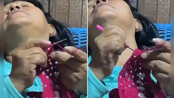 Peruana causa furor al tejer y dormir al mismo tiempo y dicen: "¿En qué nivel se desbloquea esa habilidad?"