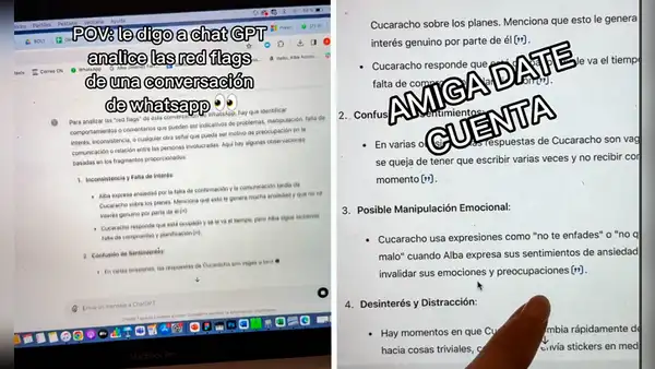Joven usa ChatGPT para analizar una conversación de WhatsApp y la IA le señala varias 'red flags': "amiga date cuenta"