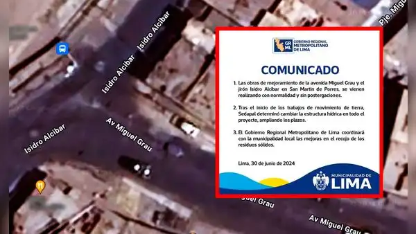 MML anuncia que ejecución de obra en av. Miguel Grau y el jr. Isidro Alcibar tardará 150 días