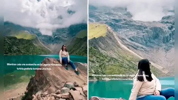 Turista arriesga su vida al decidir tomarse una foto en laguna Humantay del Cusco pese a caída de avalancha