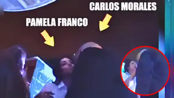 Pamela Franco da a Carlos Morales APASIONADOS abrazos y beso en la mejilla, en su cumpleaños