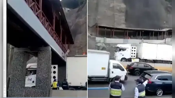 Costa Verde: camión choca contra puente 'Bajada de Baños' en Barranco y se queda atascado