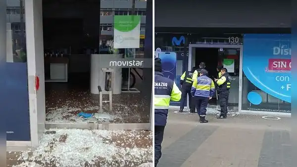 Asaltan tienda de Movistar en centro comercial La Rambla: rompieron vidrios de la entrada
