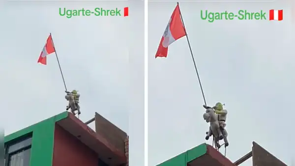Peruano coloca bandera en su casa por Fiestas Patrias, pero reemplaza a Alfonso Ugarte por Shrek