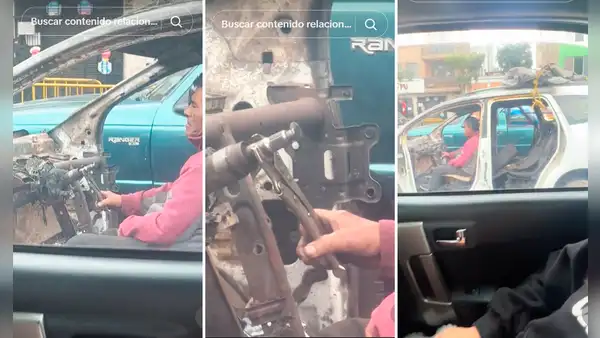 Hombre sorprende al conducir un auto destartalado y usuarios bromean: “Seguro viene de su revisión técnica”