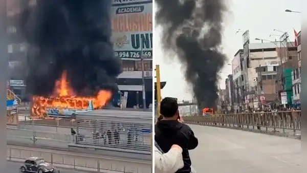 Bus de transporte público se incendió frente a la estación UNI del Metropolitano