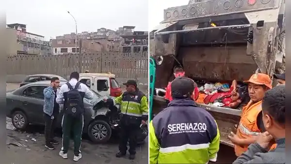 Recolector de basura queda herido tras choque de camión con auto cerca de estación VMT de la Línea 1