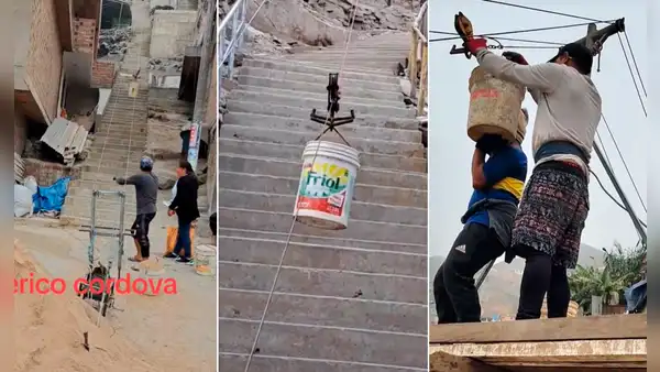 Albañiles crean ingenioso ‘teleférico’ para construir casas en cerros de Lima: tiene motor y sube 20 kg cada 10 segundos