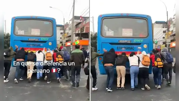 Peruanos empujaron combi averiada para llegar a sus trabajos: “No pagamos pasaje”