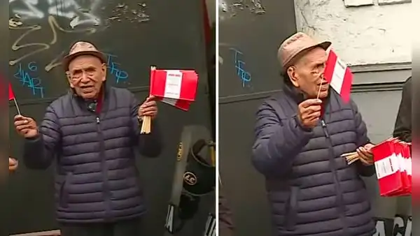 Adulto mayor de 90 años regala 4.000 banderas hechas a mano en Desfile Militar: "Lo hice yo solito"
