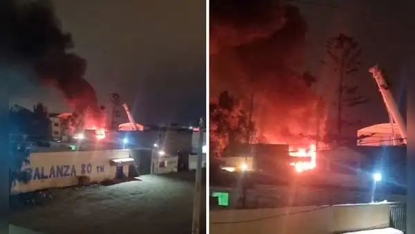 Lurín: incendio de gran magnitud consume grúa en garaje ubicado en el km 40 de la antigua Panamericana Sur