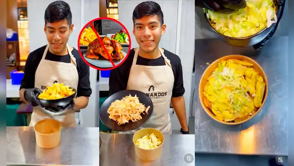 Emprendedor prepara 'cuchareables' de pollo a la brasa deshilachado con papas fritas y usuarios reaccionan: “¿Y el pellejito?”