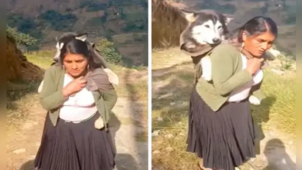 Adulta mayor lleva cargado en su espalda a su perro enfermo hasta la ciudad en busca de veterinario