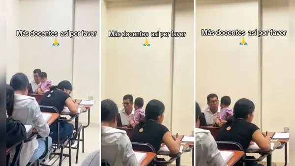Profesor de universidad en Perú cuida a bebé de alumna en plena clase y en redes lo aplauden