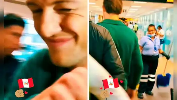 Trabajadora de limpieza se sorprende al ver a Oliver Sonne en el aeropuerto de Perú