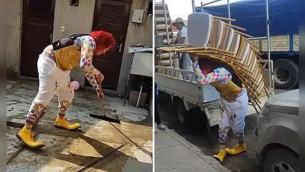 Payasito llegó puntual a cumpleaños y familia lo puso a limpiar y decorar: "Quedó 🤡"