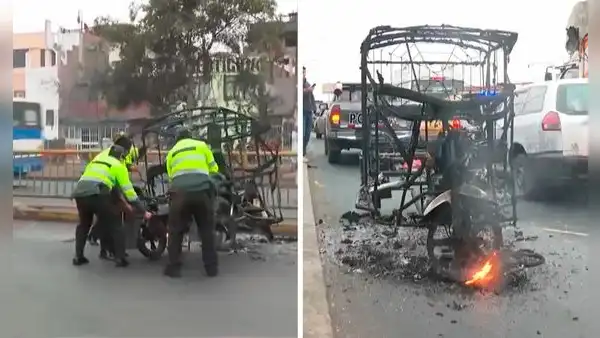 Comerciantes del Mercado de Frutas queman mototaxi que sería usado para robar a clientes en la av. Circunvalación