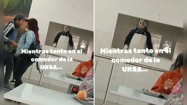 Trabajador de comedor universitario sorprende con disfraz de Jason en Halloween: “Ya se me fue el hambre”