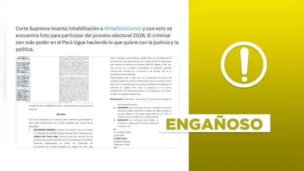 Vladimir Cerrón no está habilitado para participar en las elecciones de 2026
