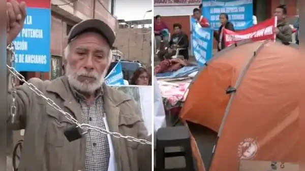 Adultos mayores se encadenan en SJM para evitar desalojo por Vía Expresa Sur: "Quieren demoler nuestras casas"