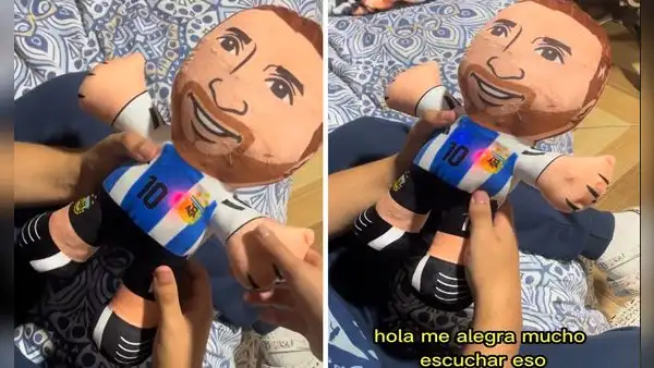 Peruana sorprende a su novio con peluche de Messi que habla y contesta preguntas: “Usa IA”