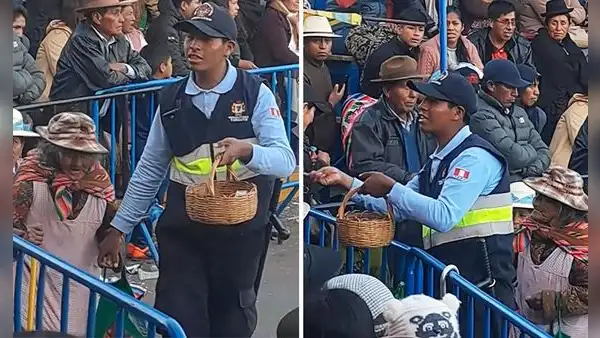 Sereno conmueve al ayudar a vender caramelitos a adulta mayor en Puno: “Digno de admirar”