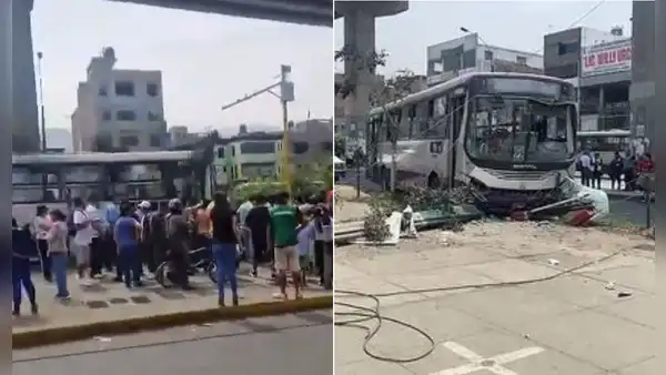 Bus del Corredor Morado choca contra poste en av. Próceres de SJL y deja 8 pasajeros heridos